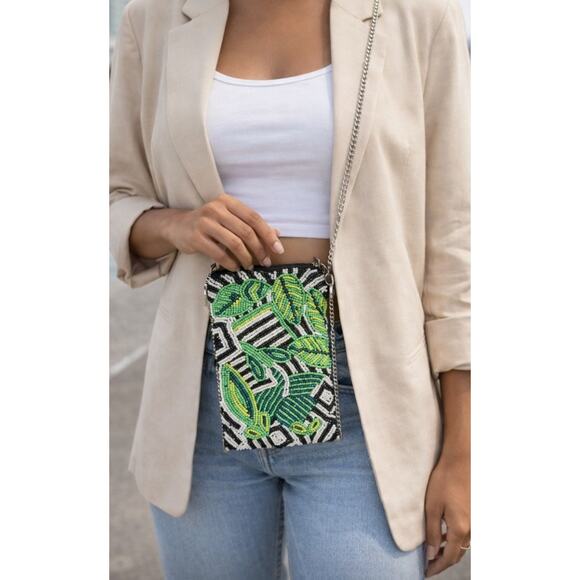 Kay Lee Handbags - Kay Lee Glass Beaded Small Crossbody Bag Leaf Pattern New